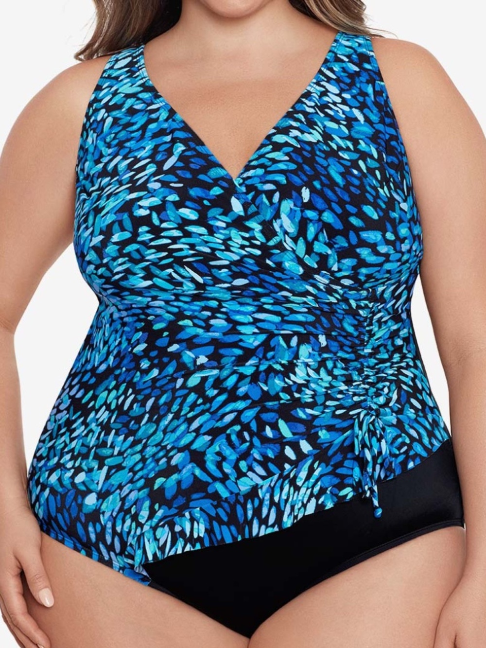 NEW Longitude Long Torso Ruffle Surplice One Piece Swimsuit 233310 Blue Petals